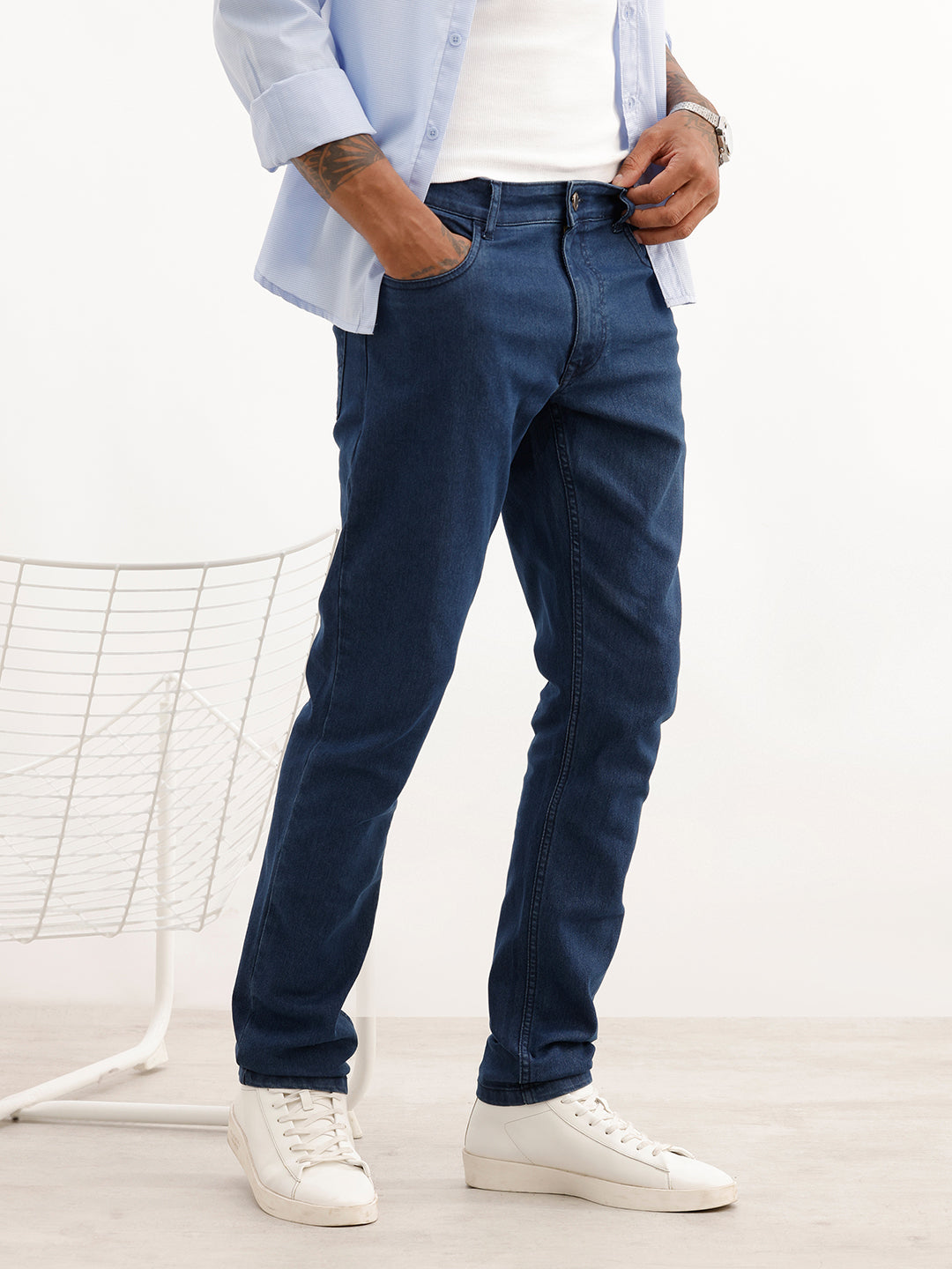 Solid Slim Fit Denim Jeans | Light Blue