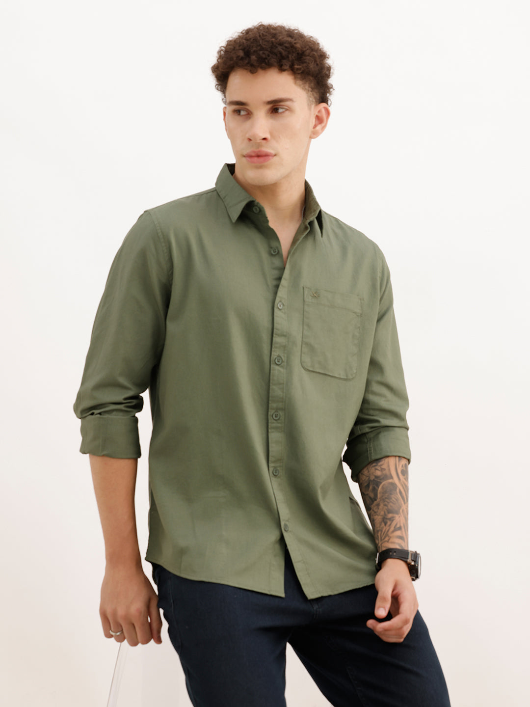 Solid Regular Fit Full Sleeve Shirt | Light Green | WWSH0855MAZ