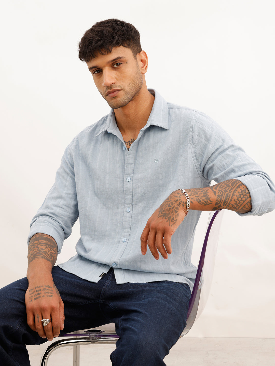 Slim Fit Textured Stripe Shirt | Blue