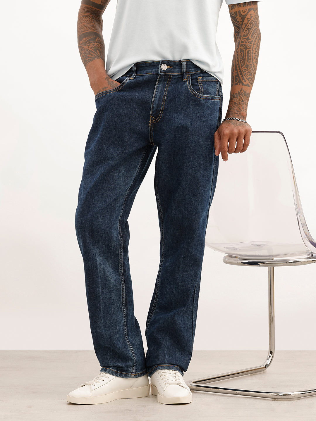Washed Relaxed Fit Denim Jeans | Blue | WSJN1290M