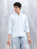 Wrogn Men's Casual Hooded Henley Shirt | Light Blue