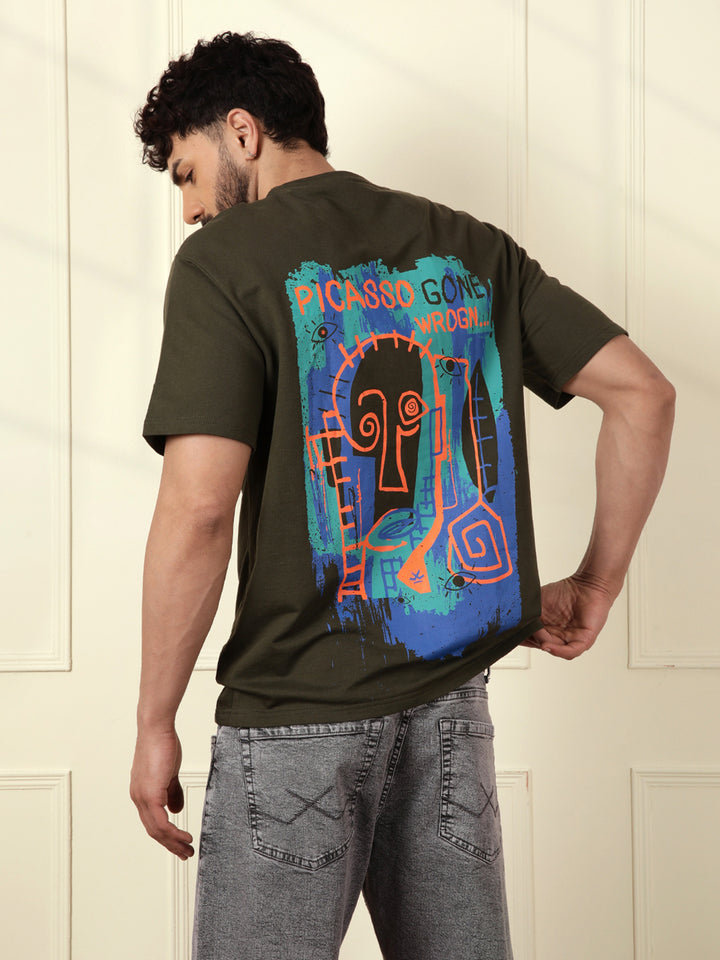Heavy GSM Printed Picasso T-Shirt | Olive