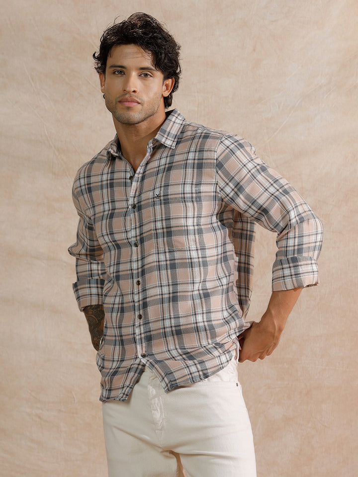 Dobby Textured Regular Fit Shirt | Beige