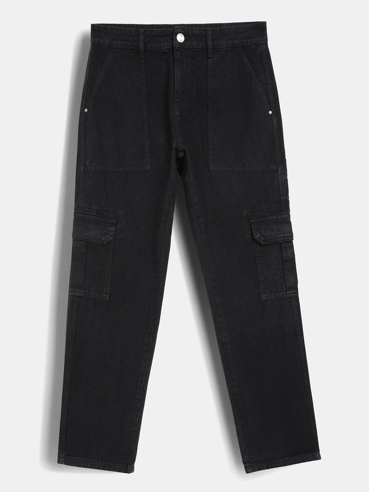 Men’s solid black cargo trouser | Black