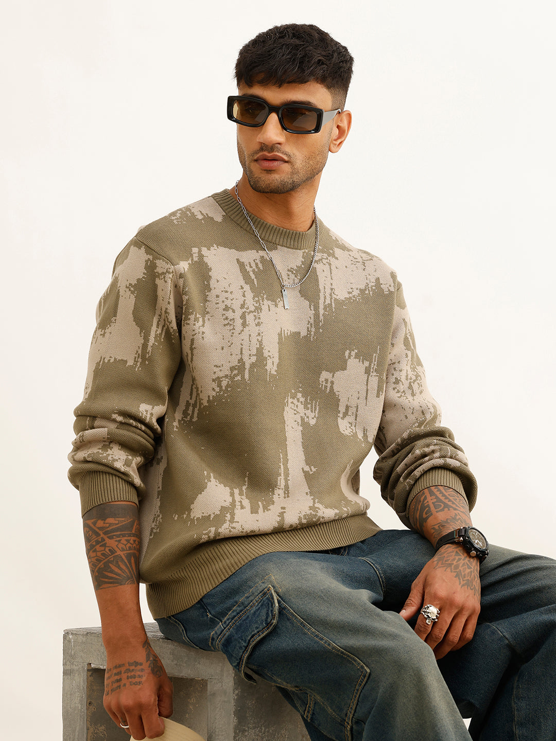Classic AOP Knitted Full Sleeve T-Shirt | Green
