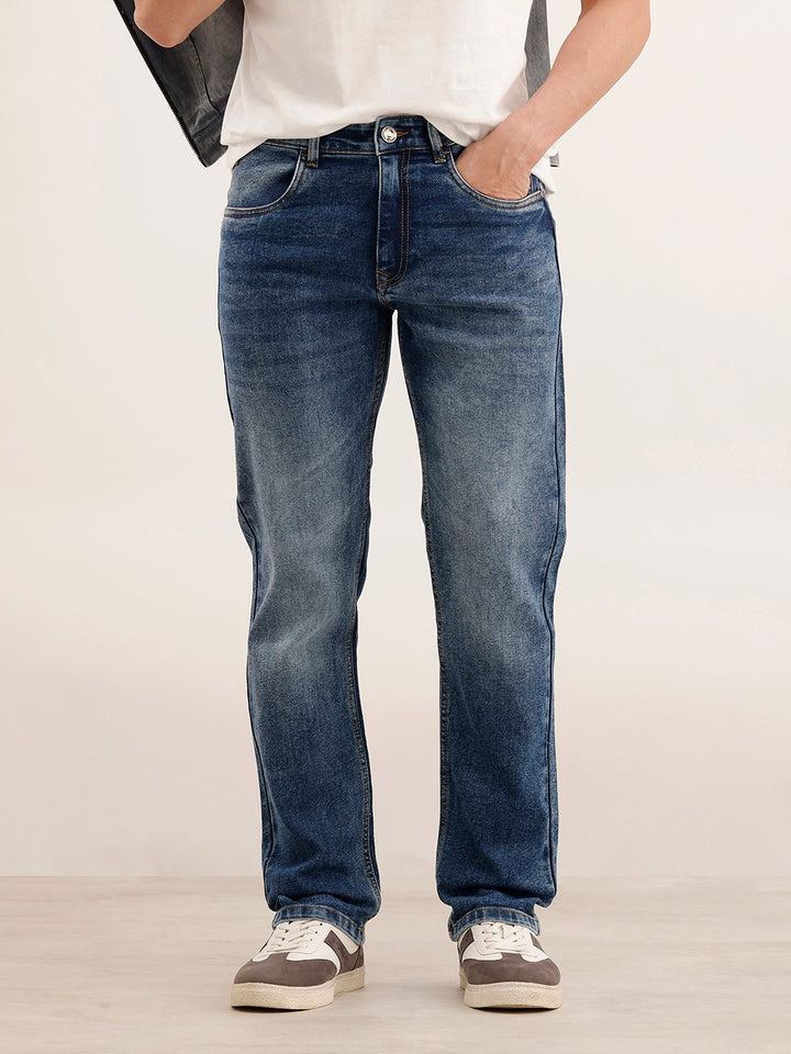 Faded Straight Fit Denim Jeans | Blue