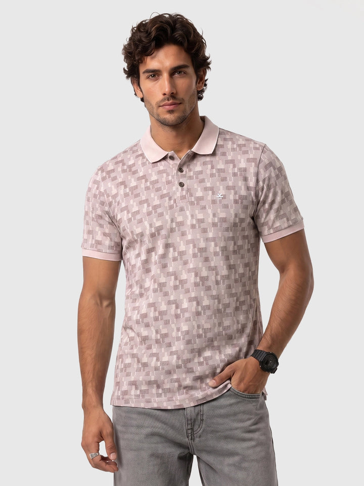 Classic Placement Printed Polo T-Shirt | Pink