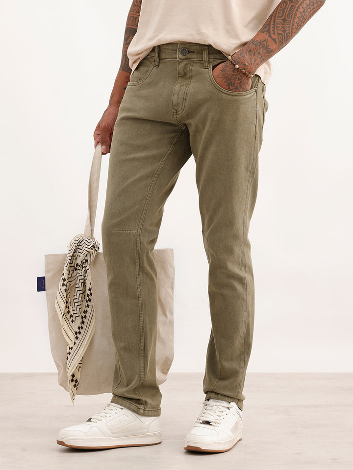 Solid Slim Fit Denim Jeans | Olive