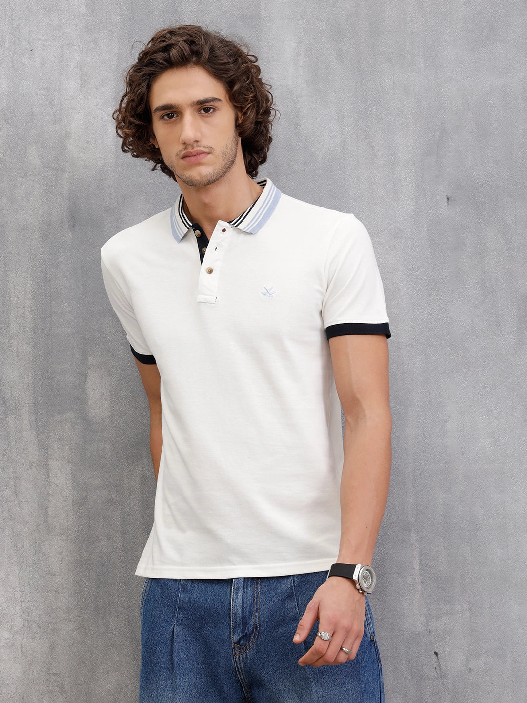 Contrast Collar Polo T-Shirt | White