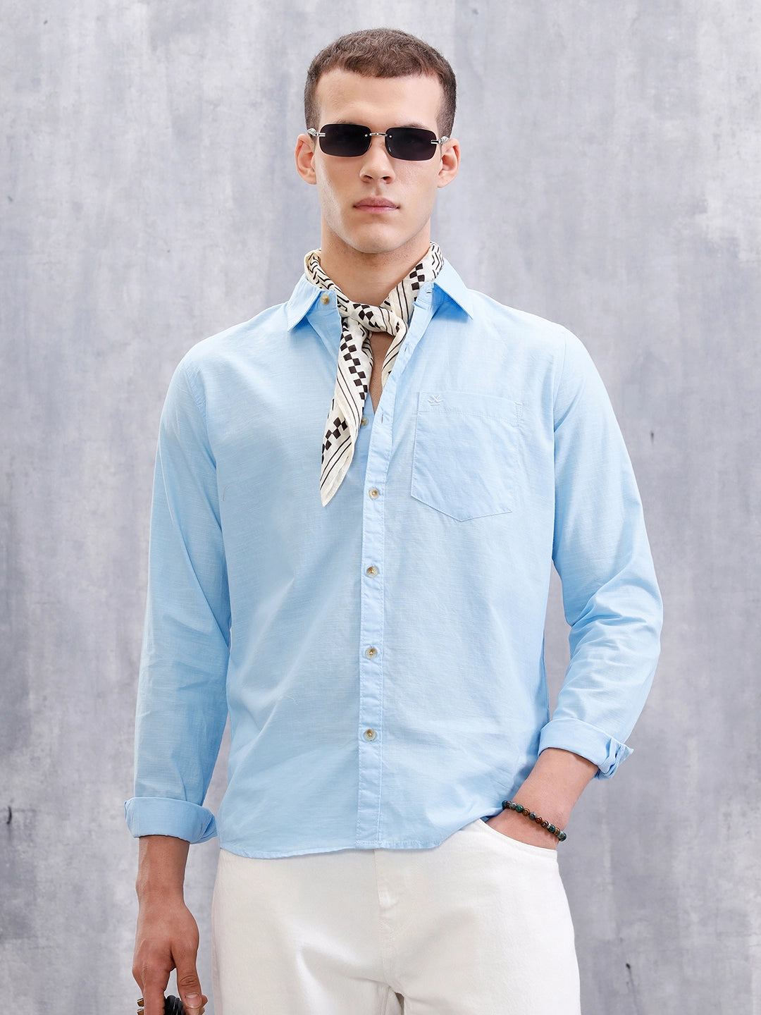 Solid Cotton Slub Shirt | Blue