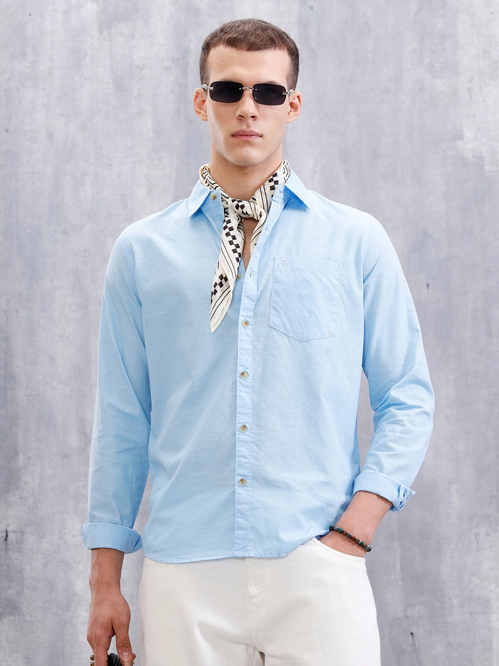 Solid Cotton Slub Shirt | Blue