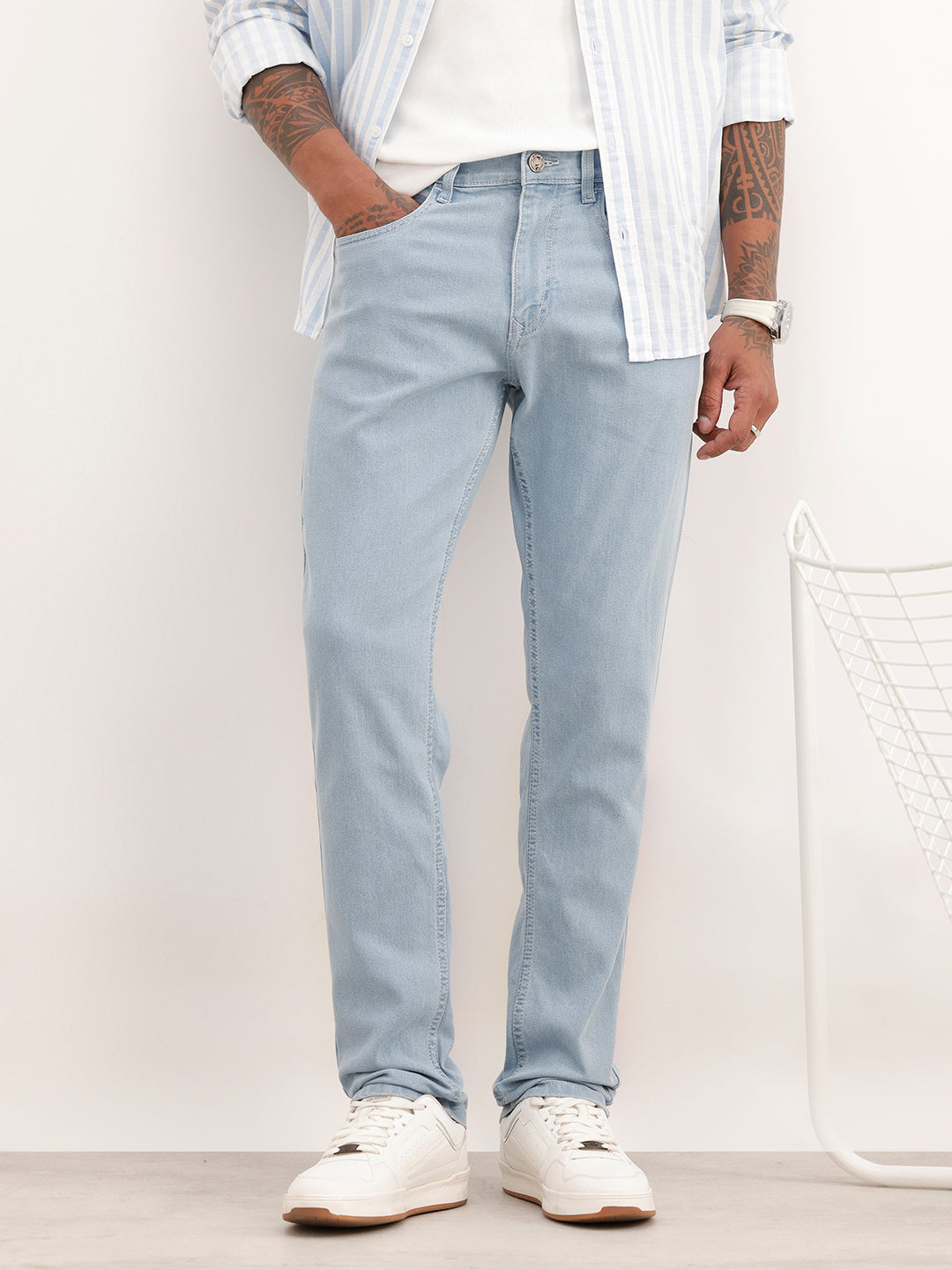 Faded Slim Fit Denim Jeans | Light Blue | WUJN2657F