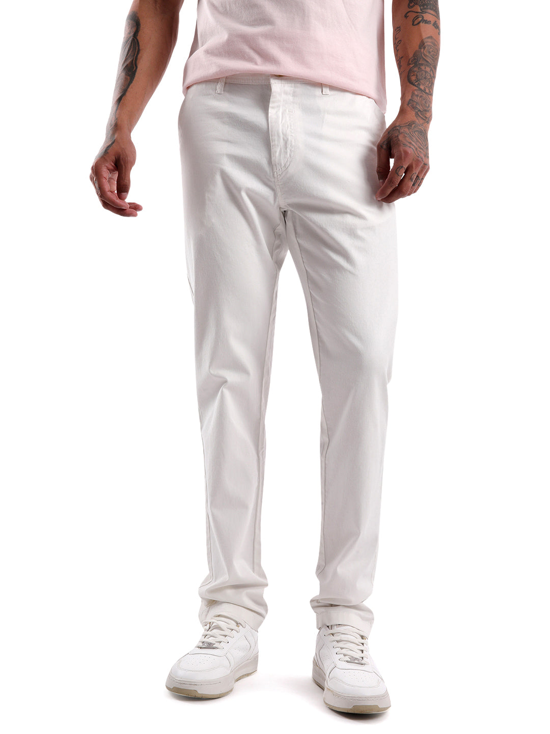 Solid White Twill Slim Fit Trouser