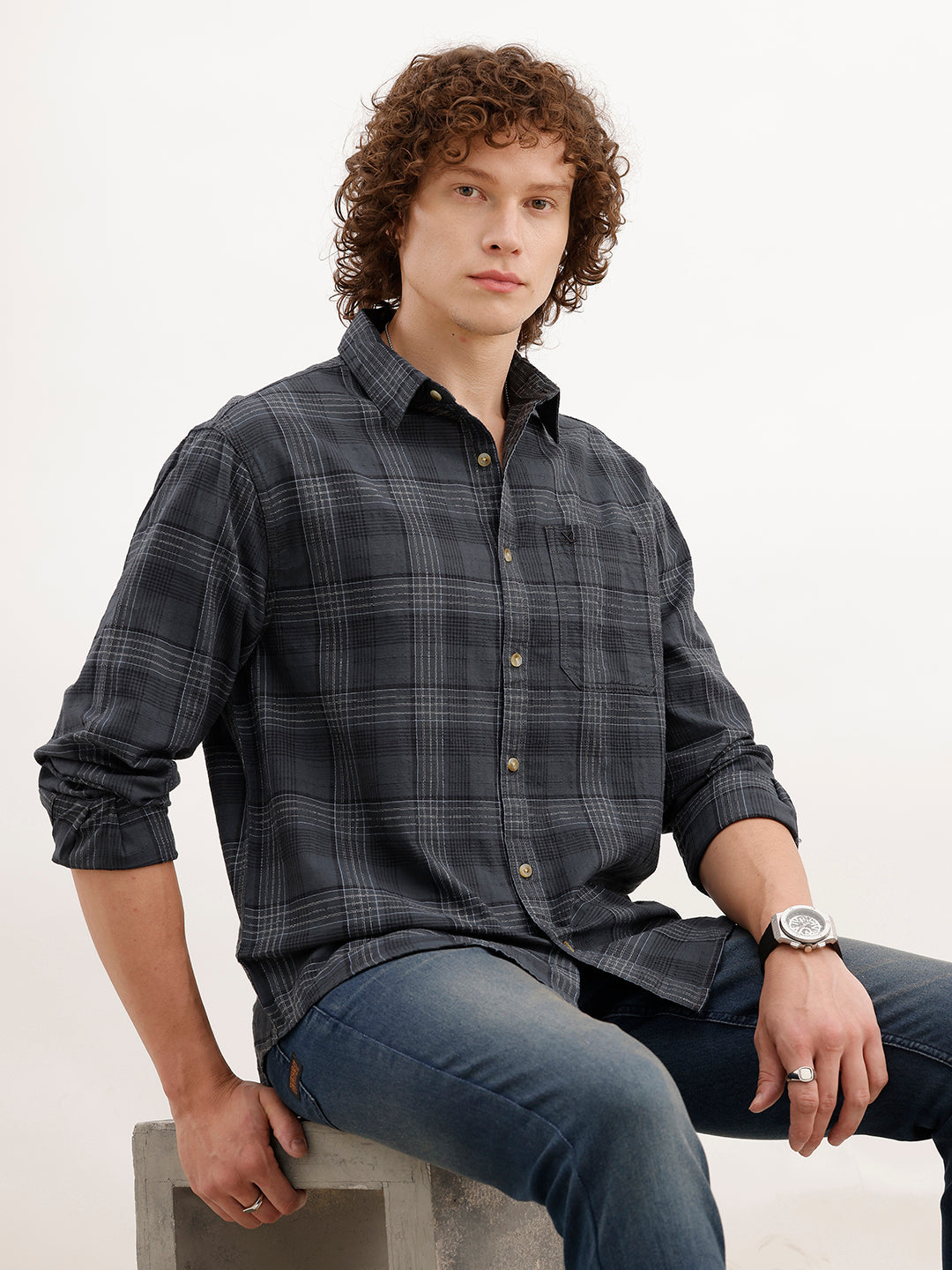 Textured Comfort Fit Shirt | Dark Grey