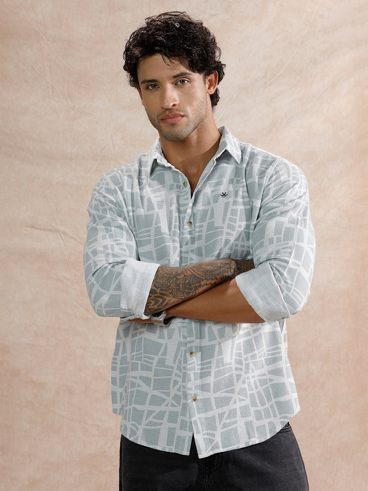 Textured AOP Regular Fit Shirt | Light Blue