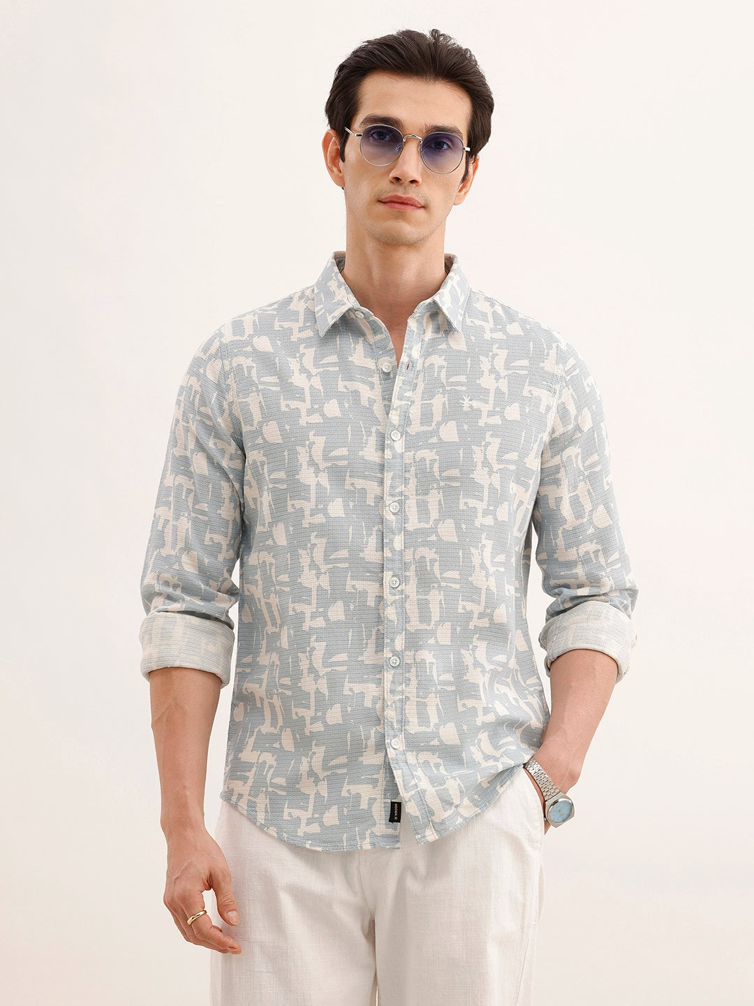 Textured Regular Fit AOP Shirt | Blue