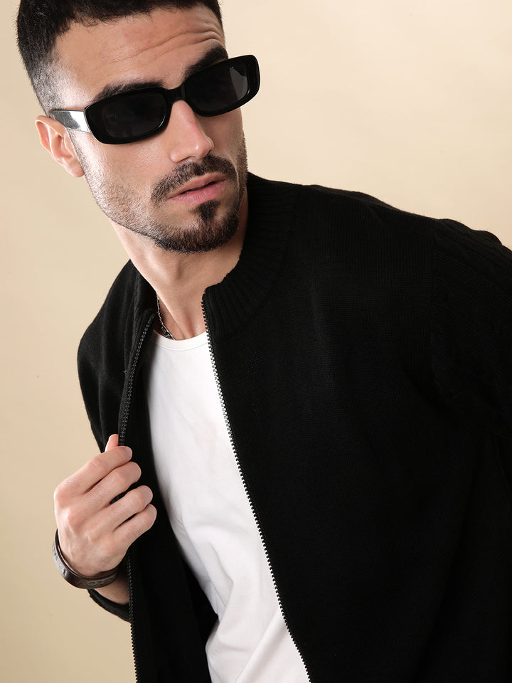 Black Zipper Solid Sweater