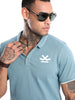 Solid Blue Logo Embroidered Polo T-Shirt