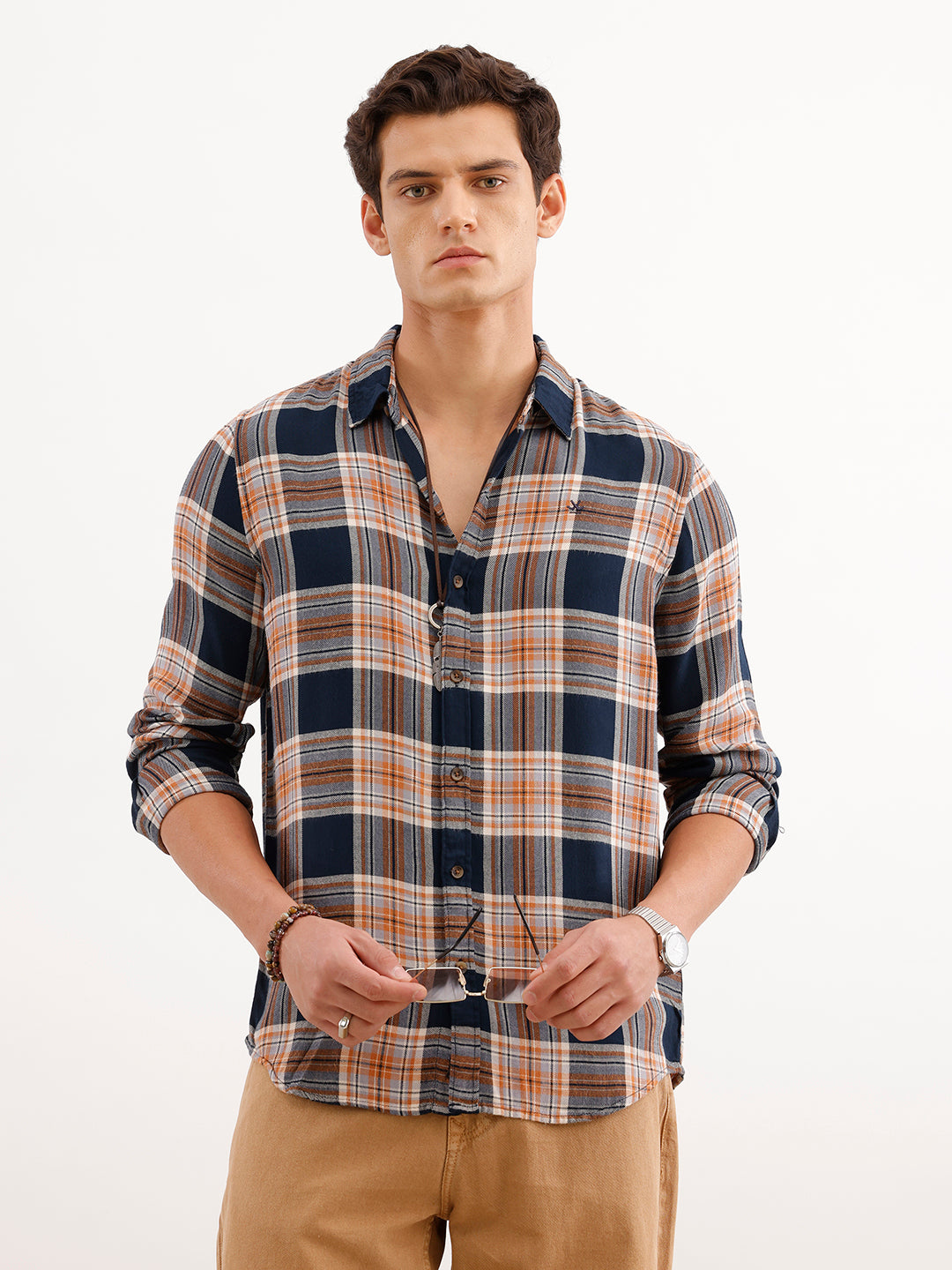 Classic Slim Fit Checkered Shirt  | Navy Blue
