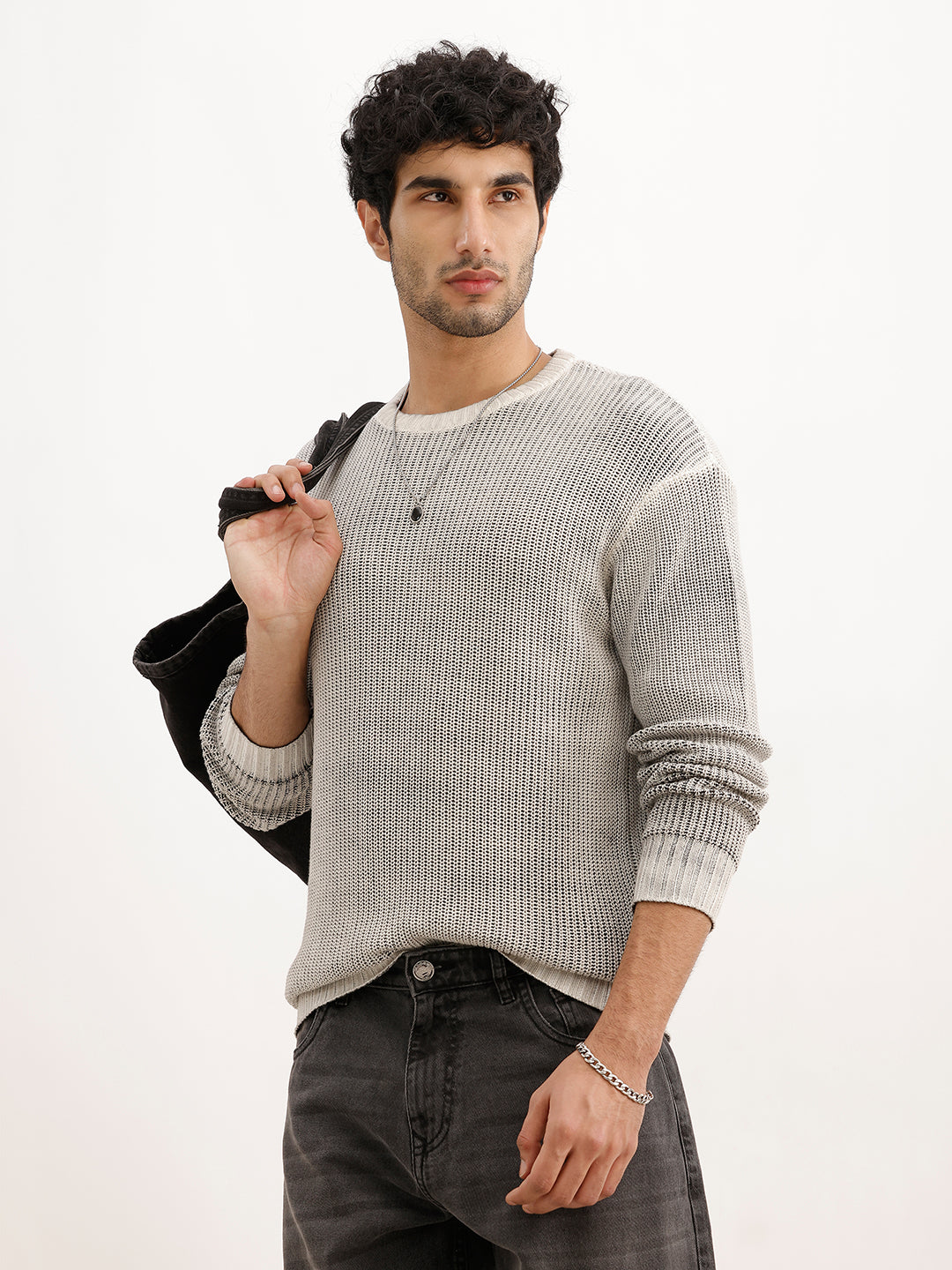 Solid Comfort Fit Knitted Sweatshirt | Grey
