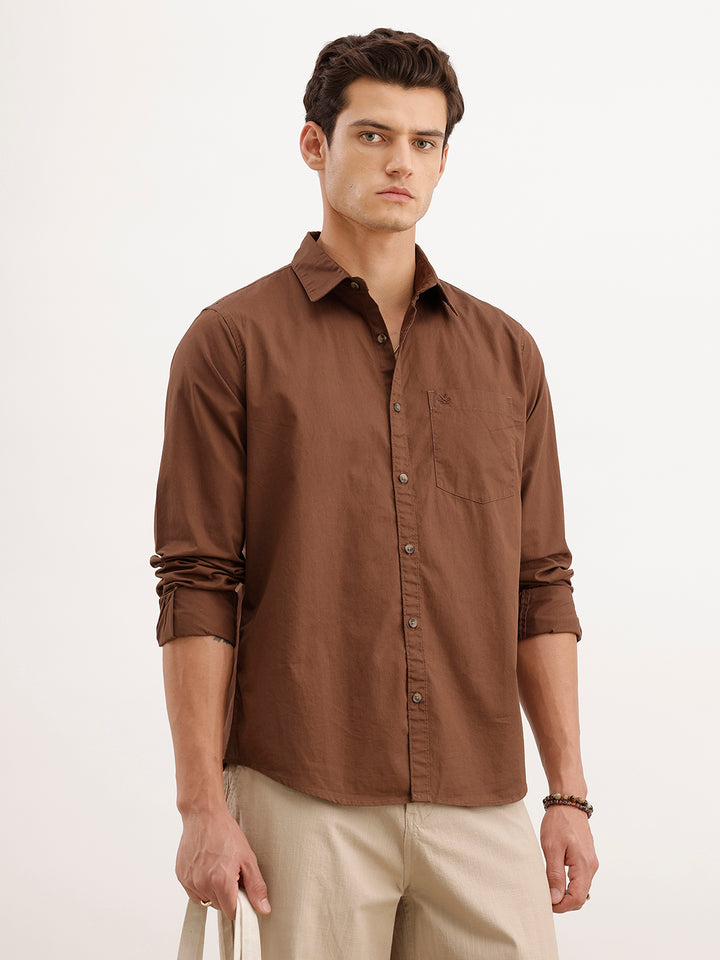 Solid Regular Fit Shirt | Brown