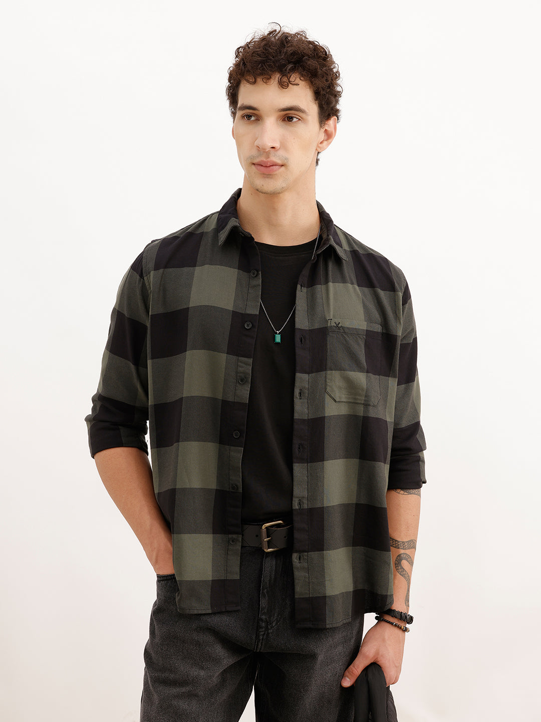 Regular Fit Full Sleeve Checkered Shirt | Green