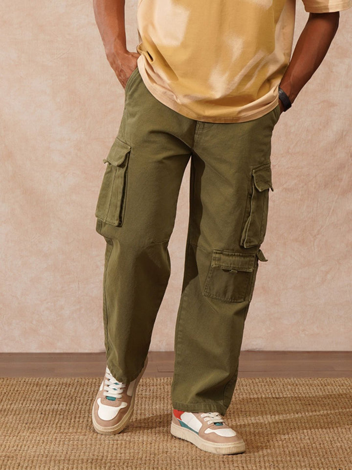 Stacked Loose Fit Cargo Trouser | Olive