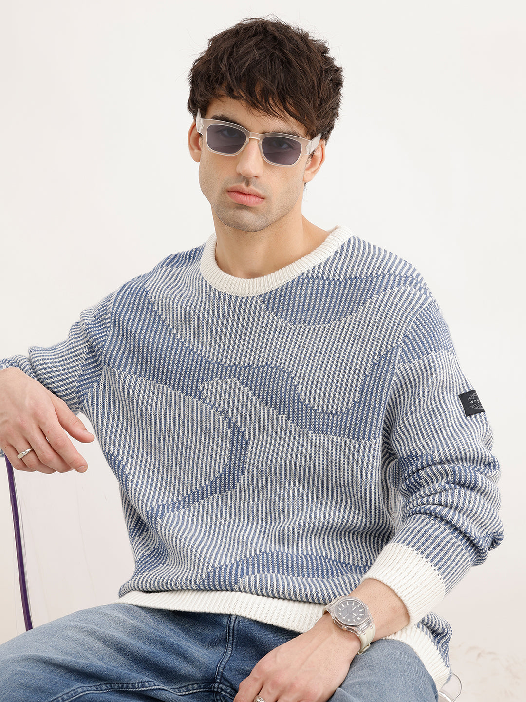 Classic Jacquard Full Sleeve Sweater | Blue | WSW02FSRE1090W