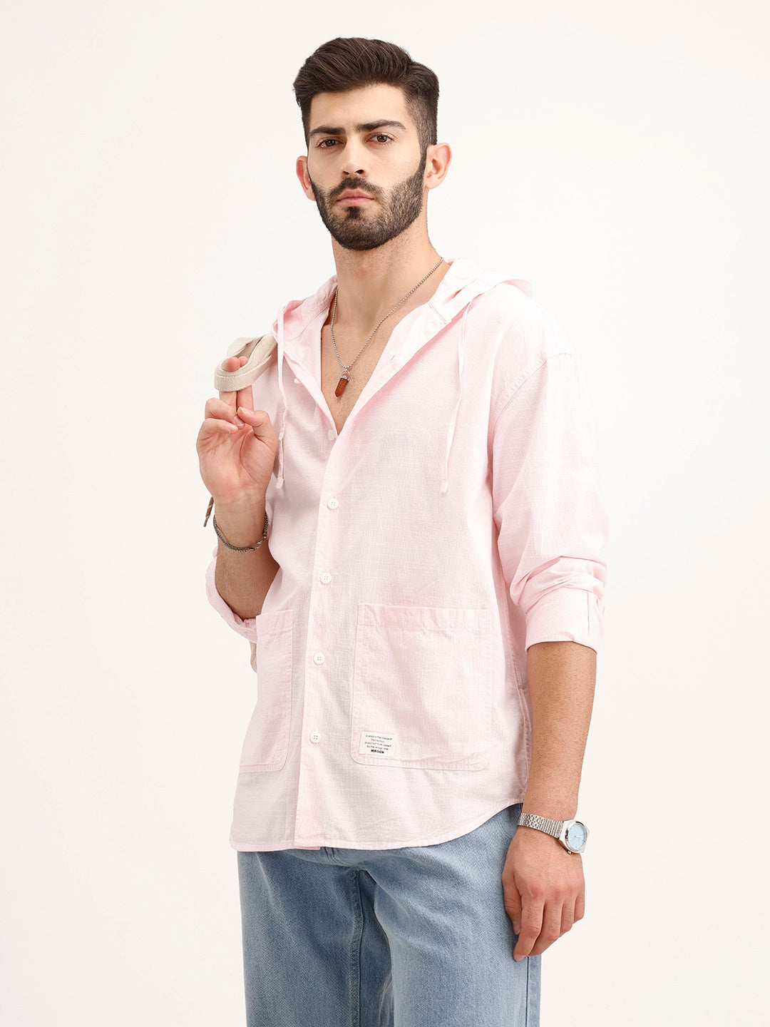 Solid Hooded Oversized Shirt | Pink