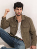 Solid Regular Fit Double Pocket Corduroy Jacket | Olive