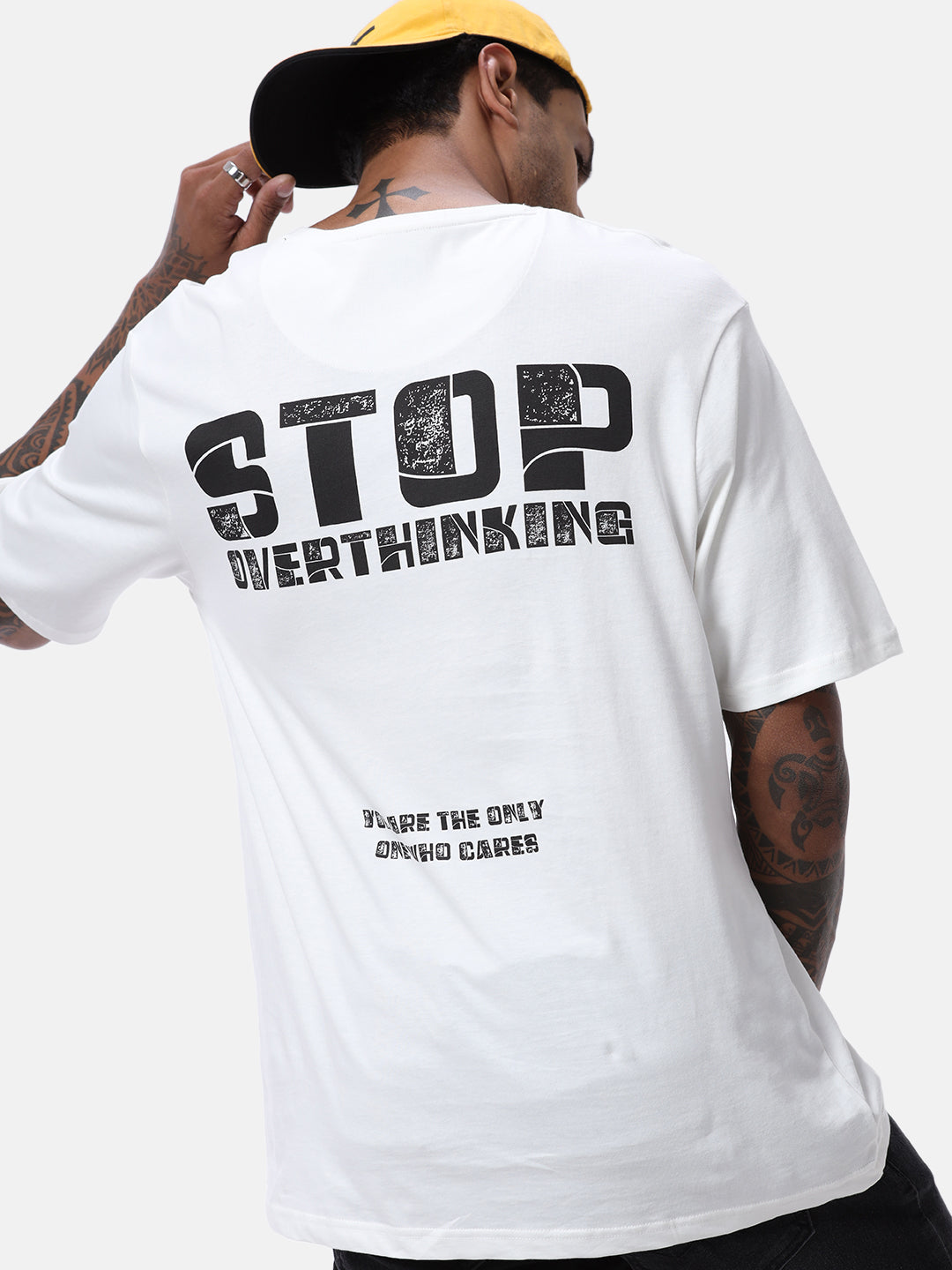 Stop Overthinking White Printed T-Shirt