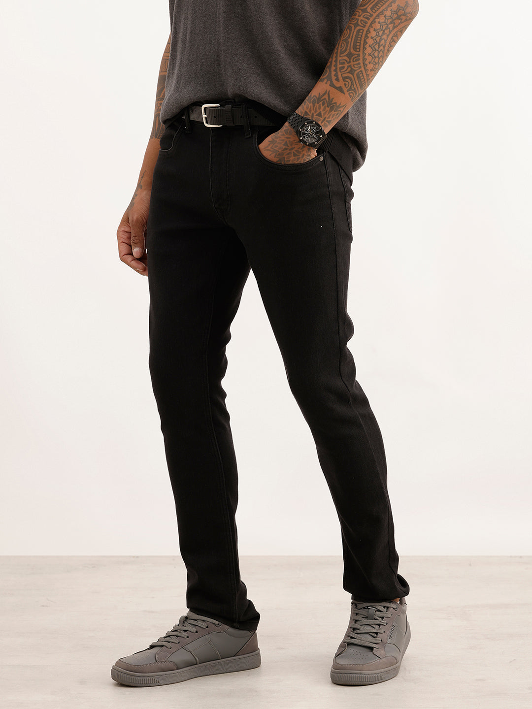 Solid Slim Fit Denim Jeans | Black