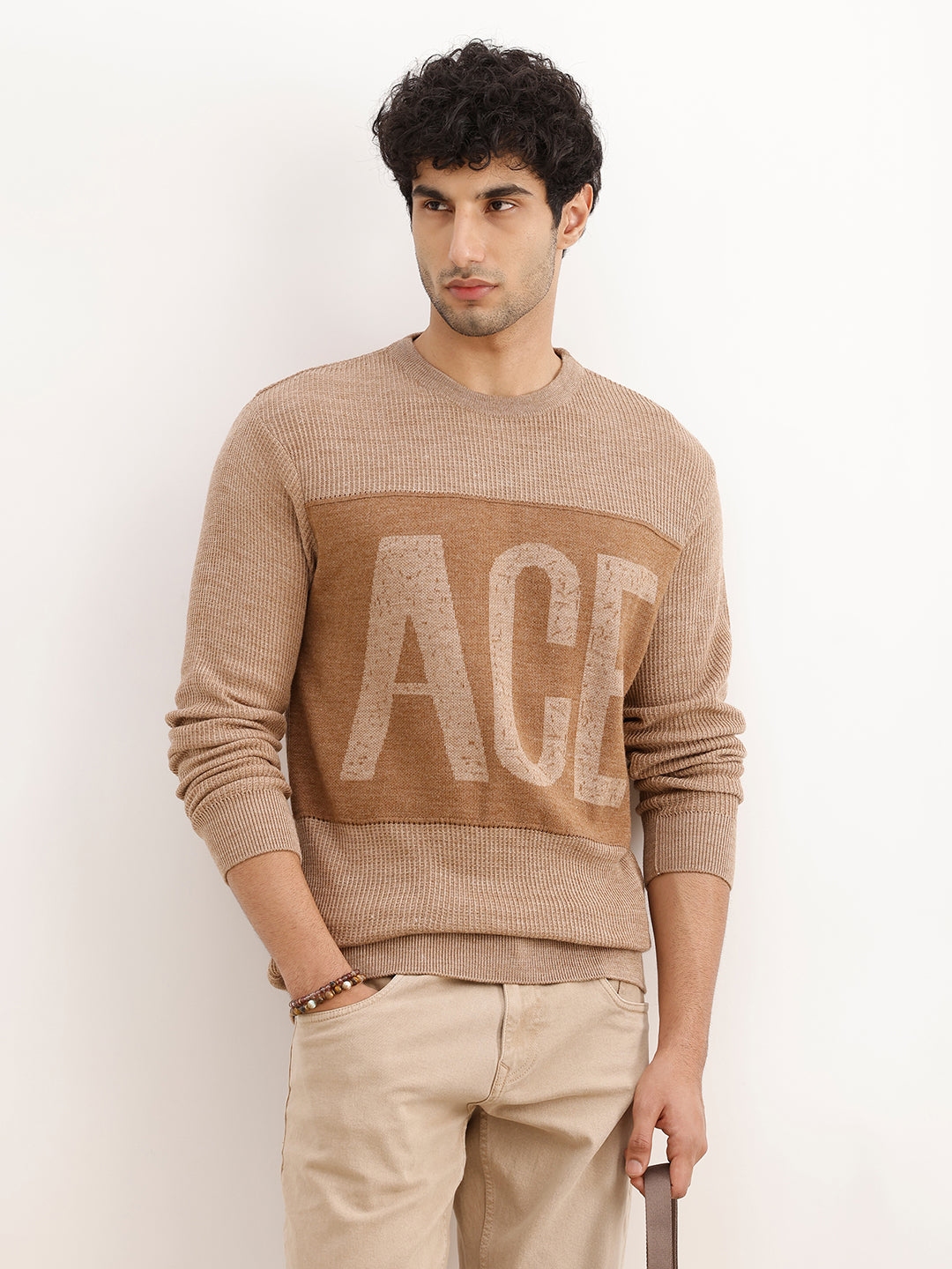 Classic Regular Fit Jacquard Sweater | Brown