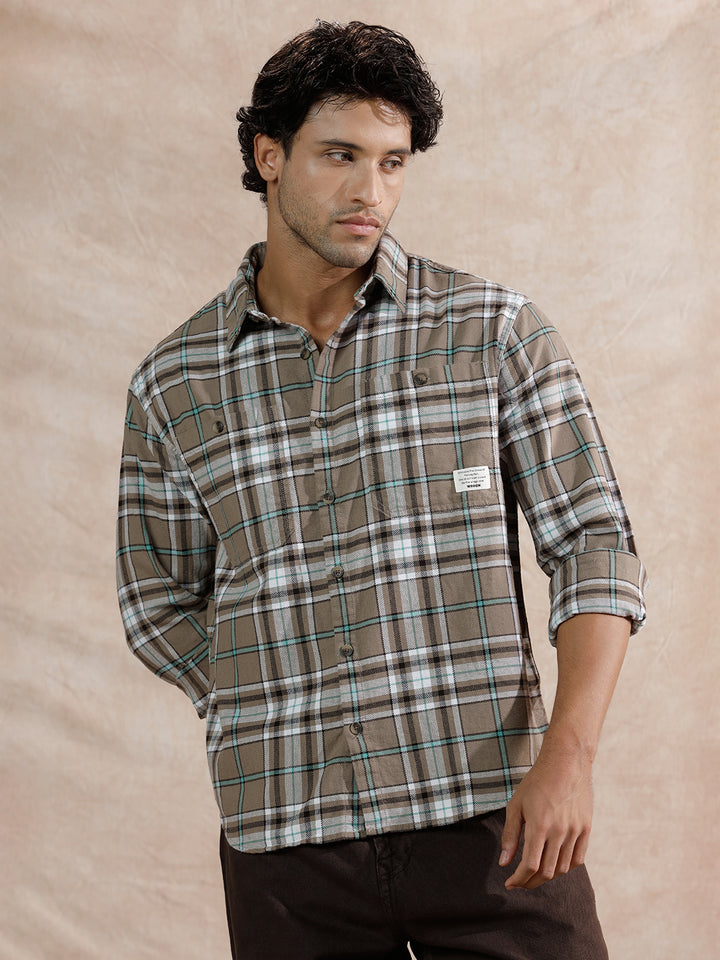 Large Scale Checked Shirt | Brown