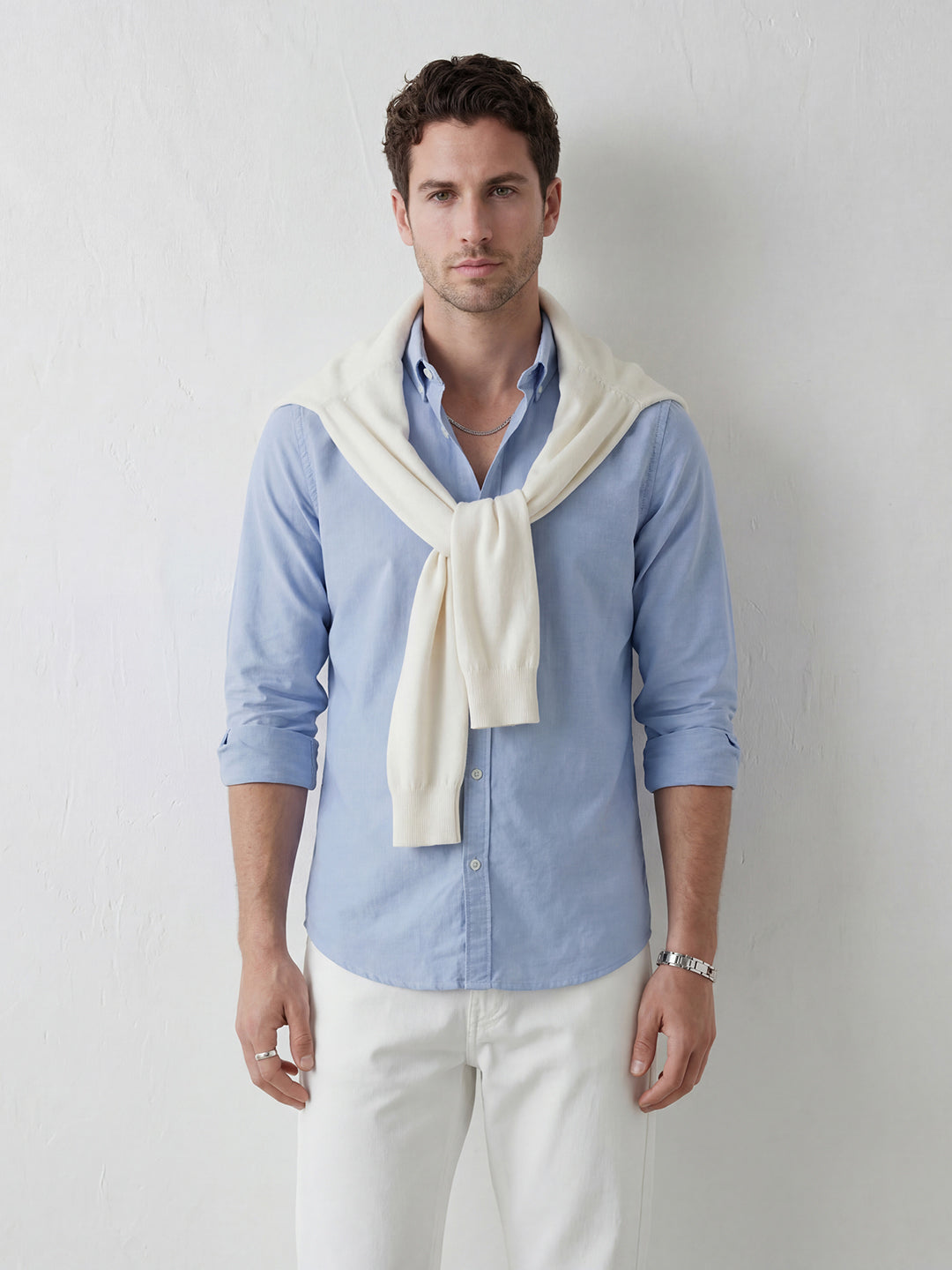 Classic Solid slim fit shirt with refined collar | Blue