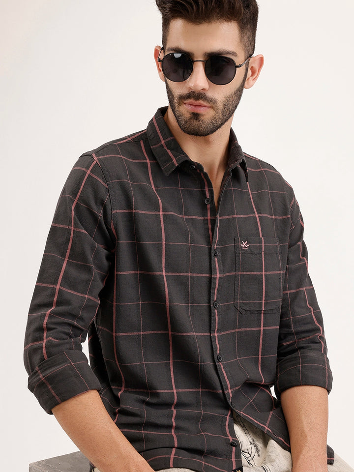 Slim Fit Checkered Shirt | Black