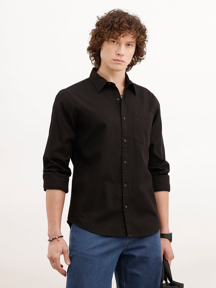 Solid Slim Fit Textured Shirt | Black