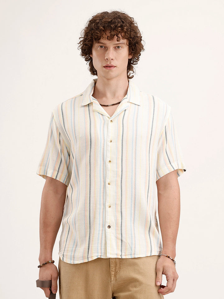 Resort Collar Striped Shirt | Off White