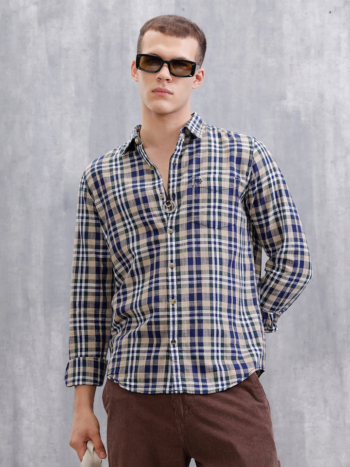 Pure Cotton Checkered Shirt  | Khaki