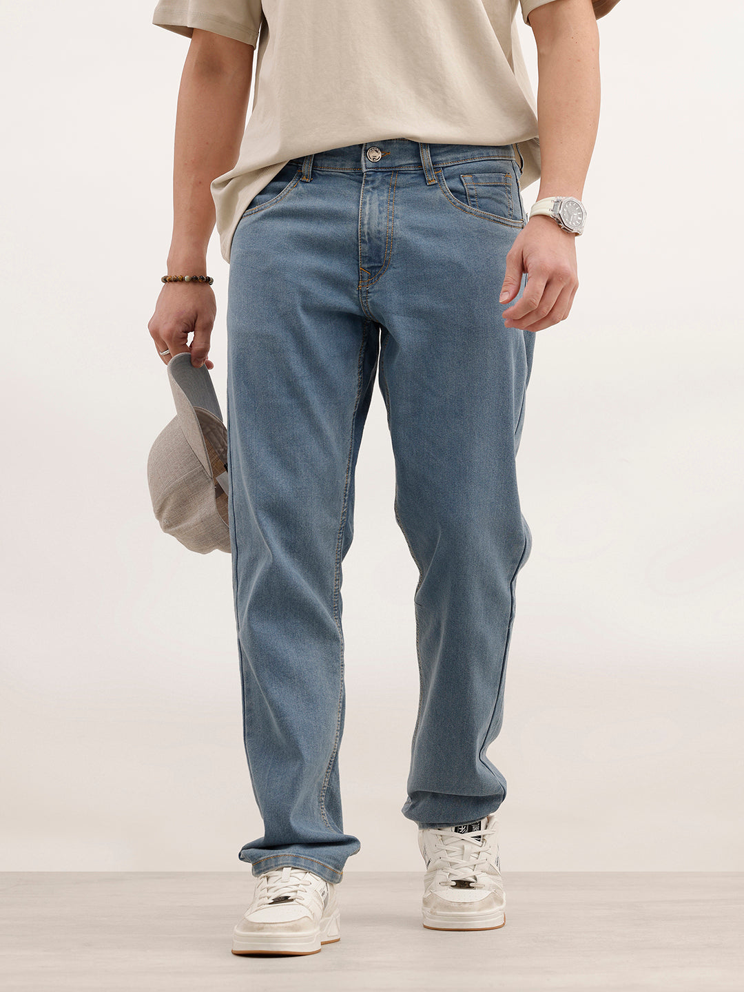 Faded Straight Fit Denim Jeans | Light Blue