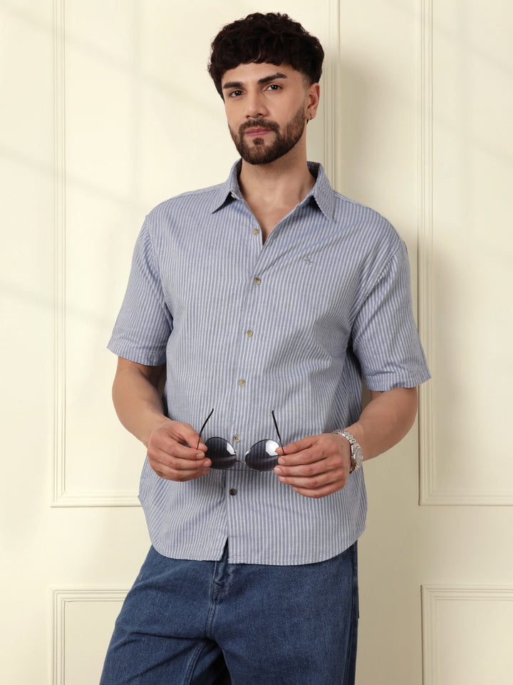 Classic Textured Stripes Shirt | Light Blue