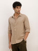 Slim Fit Textured Striped Full Sleeve Shirt | Khaki