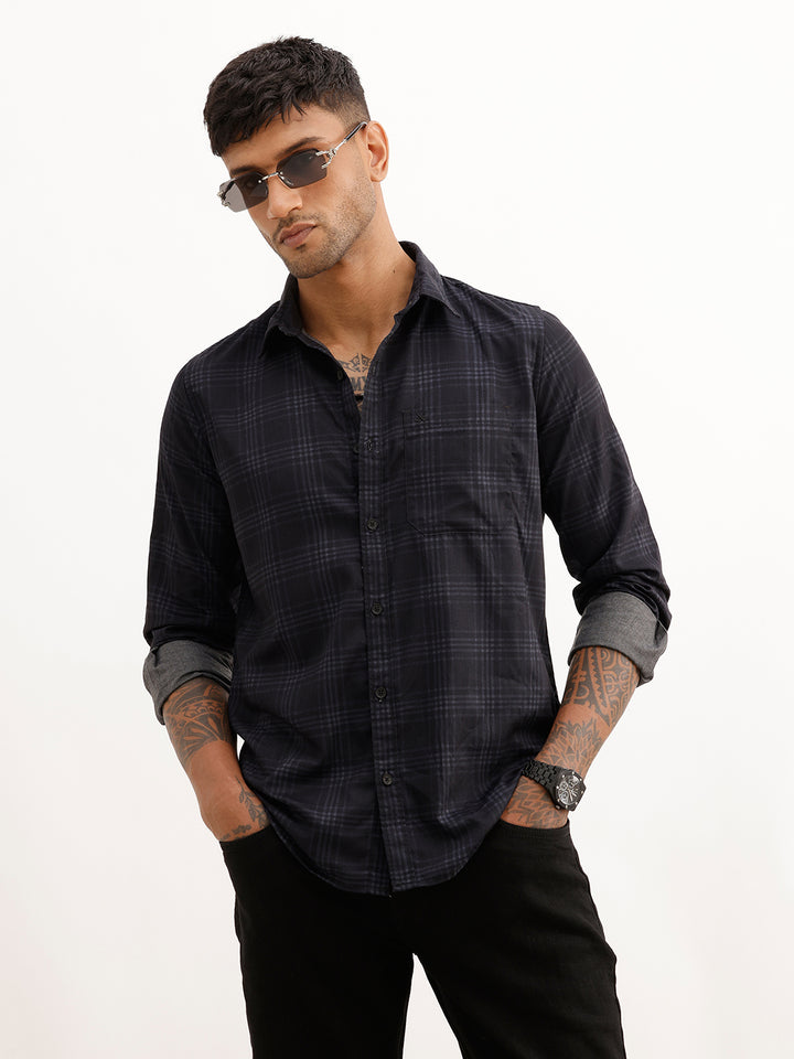 Regular Fit Checkered Shirt | Black