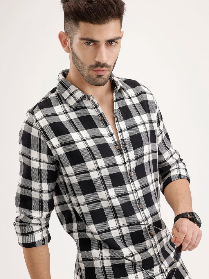 Regular Fit Checkered Shirt | Black