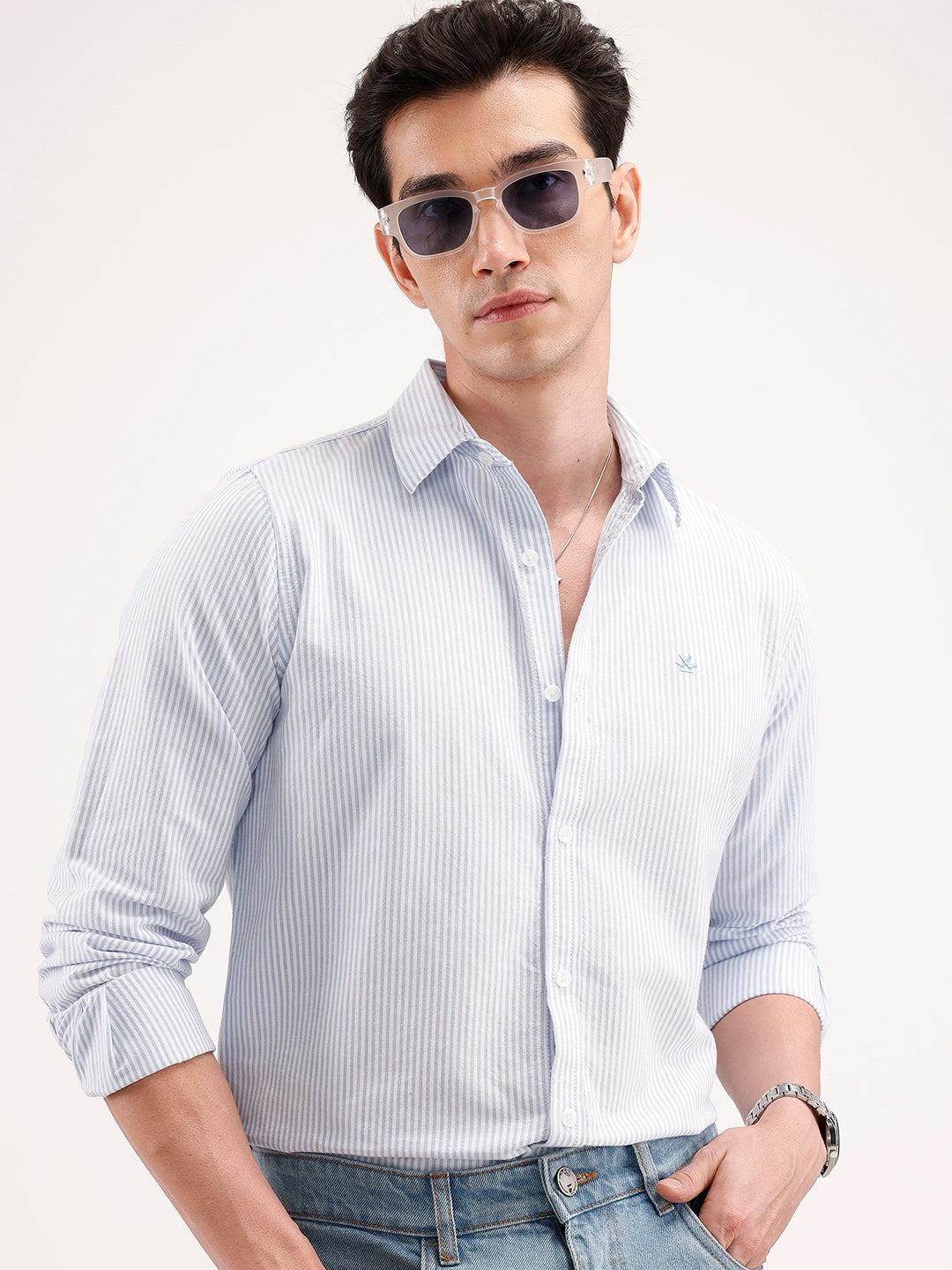Classic Slim Fit Striped Shirt | Blue
