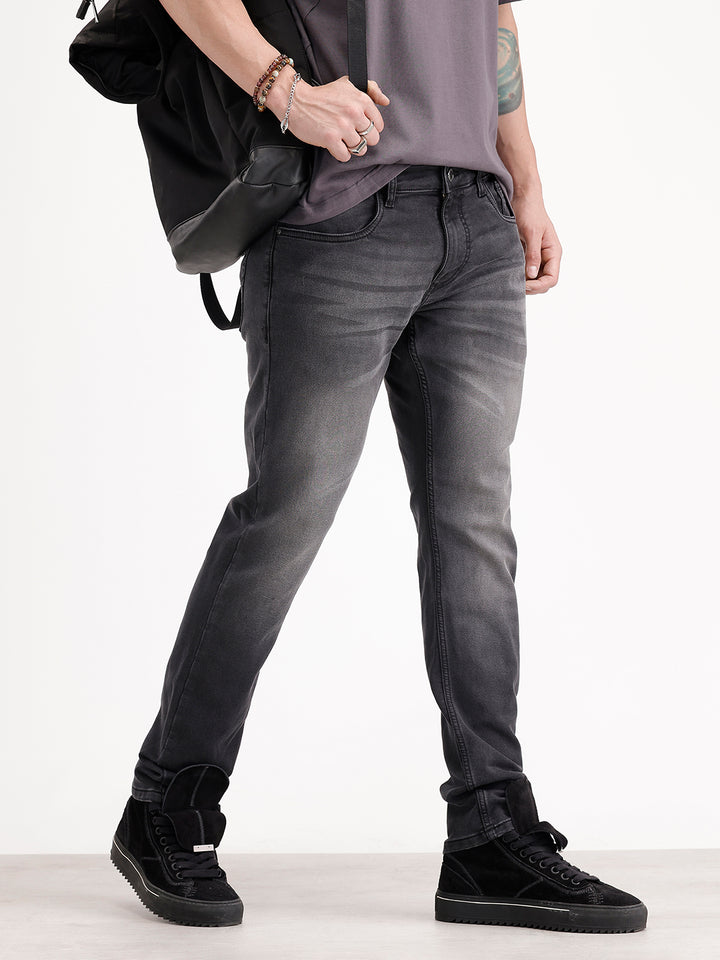 Slim Fit Washed Denim Jeans | Black