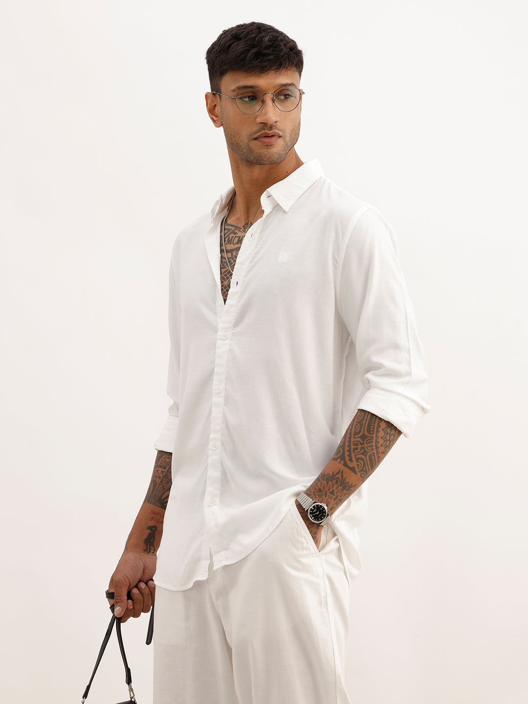 Solid Slim Fit Full Sleeve Shirt | Off White