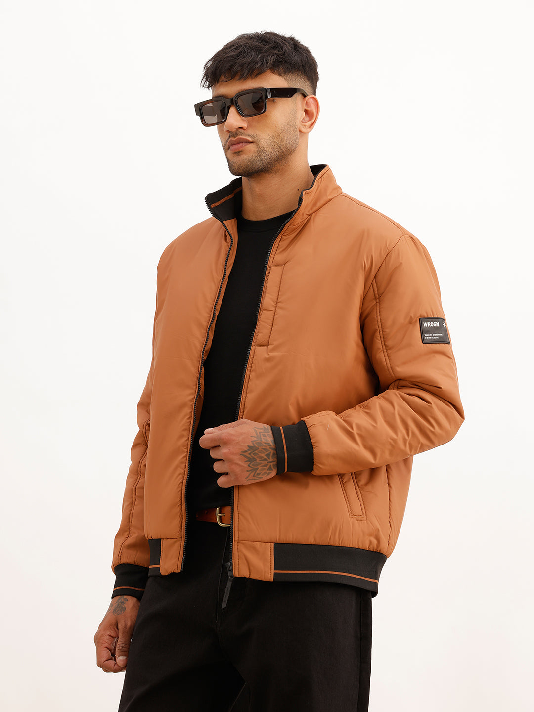 Solid Regular Fit Puffer Jacket | Brown