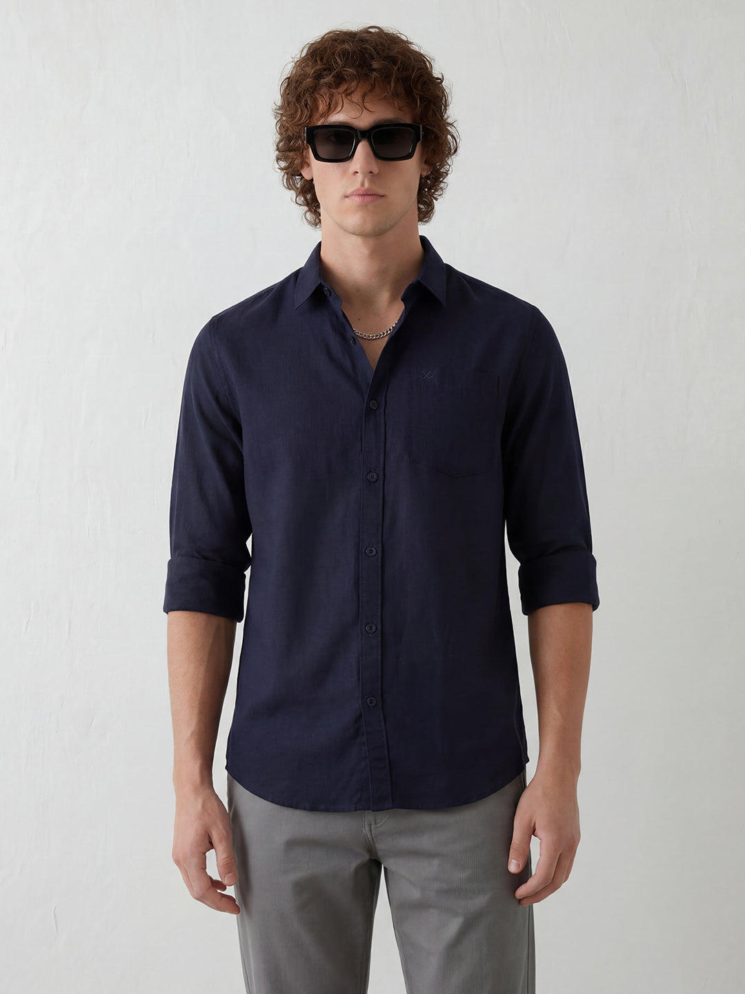 Solid Slim Fit Full Sleeve Shirt | Navy Blue
