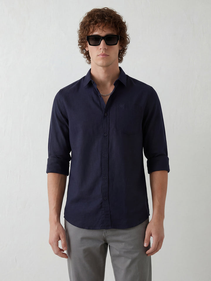 Solid Regular Fit Full Sleeve Shirt | Navy Blue